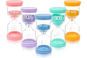 TNEDFOD 5 Piezas Reloj Arena, Temporizador de Colores, 3/5/10/15/30 Min, Relojes de Arena de Colores Macaron para el Aprendizaje, Juego de Cronometraje, Regalos Decoración de Oficina en Casa