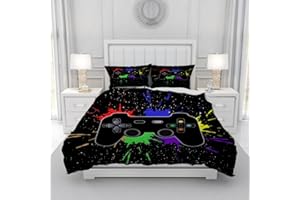 Leleyouzer Set di Biancheria da Letto Gamepad 200x200 cm,Set di Copripiumini da Gioco Stampati in 3D,1 Copripiumino e 2 Federe 50×75 cm