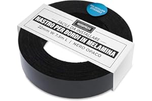 WOODPRESS 22mm Bordatura in Melammina Nero Opaco, Nastro Impiallacciato Pre-Incollato - Rotolo di 7,5 m - Stira il Nastro per un'Applicazione Facile Fai-da-Te – Coprirà il Bordo di un Pannello MDF Standard