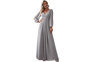 Ever-Pretty Vestito da Cerimonia Elegante Linea ad A Scollo a V Appliques Plissettato Donna Taglie Forti Abiti da Sera 00461