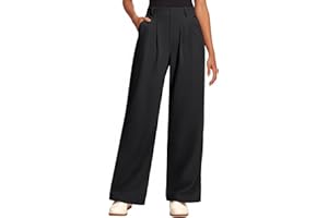 Oyamiki Wide Leg Trousers for Women UK Waffle Knit Palazzo Pants Business Work Casual Elasticated Waist Trousers with Pockets
