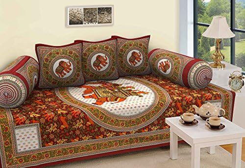 Fecom Multicolor Deewan Set Diwan Cover Cushion Cover Bolster Cover Mehroon