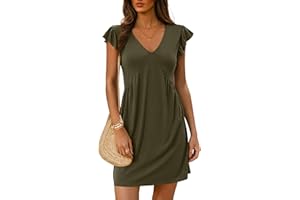 EIRUKON Abito Estivo Donna Elegante Scollo a V Vestito Corto Maniche Corte con Volant Abiti Casual Vestiti da Spiaggia di Linea A