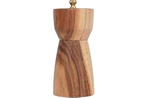 DeroTeno Molinillo de pimienta con acero inoxidable ajustable, madera de acacia, 14 cm de altura, diámetro: 6 cm (bandeja no incluida)