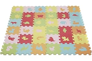 HUOLE Puzzle Mousse, Tapis de Jeu Résistant pour Enfants, Jeu de Puzzles pour Bébés, Non Toxique, Alphabets & Chiffres, EVA Multicolore (36 pièces Animaux)