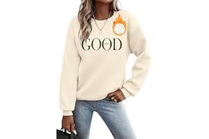 Godoboo Pullover Damen Sweatshirt Fleecepullover Sport Baumwolle Sweatpullover Buchstaben Print Herbst Pulli Basic Thermo Casual Ohne Kapuze