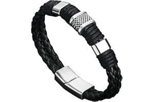GoPaw Multi Tissé RéGlable Noir Cuir Bracelet Pour Les Hommes,Bracelet Homme Cuir,Bracelets pour Homme