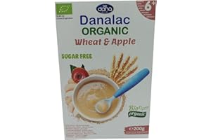 DANALAC Bio Céréales Biologique pour Bébés Blé et Pomme 200 g de Porridge Sans Sucres 6 Mois et Plus (Lot de 1)