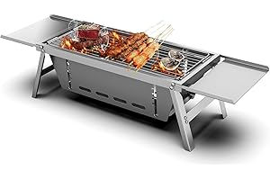 GENCAM Portable Barbecue Grill, Stainless Steel Folding Charcoal Grill, Portable BBQ Grill for Outdoor Picnic, Camping, Travel, Beach