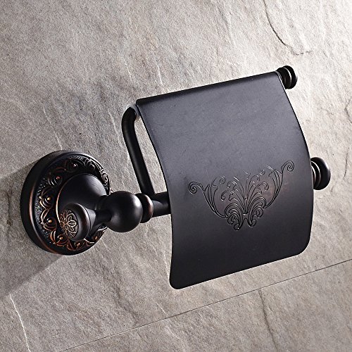 Weare Home Badezimmer Zubehör Schwarz Öl rubbed Bronze Retro Antik Vintage Stil Bohren Wandmontag Wandhalterung Toilettenpapierhalter mit Deckel Klorollenhalter Wasserdicht - 7