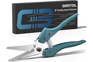 GARTOL 210mm Allzweckschere Schwerlast, ultrascharfe Blechschere mit Kabelkerbe, fein gezahnte, abgewinkelte Klingen – Industrieschere für Teppiche, Pappe, Blech, Leder, Isolierung, Drähte