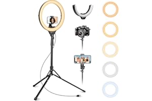 Aureday Ringlicht mit Stativ, 14 Zoll Selfie Ringlicht mit 62 Zoll Stativ Ständer Zusammenklappbar für Live Stream/Makeup/YouTube Video/Fotografie