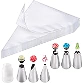 Soodyoow Piping Bag and Nozzles Set with Coupler, 100 Pcs Disposable Piping Bags, Large Decorating and Pastry Bags, Clear Pip