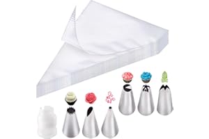 Soodyoow 100 Pcs Poches à Douilles, Comprenant 6 Douilles en Inox,1 Adaptateur, Poches à Pâtisserie Jetables, Poche a Douille Patisserie pour Deco Gateau, Cupcake, Pâtisserie