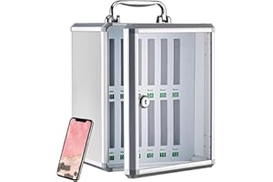 XDXINY Mobile Phone Locker 12/24/36/48/60 Slots Mobile Phone Storage Cabinet with Carry Handle, Lock, Aluminium Wall Mounted or Desktop Management Box Suitable for School, Offices (Silvery, 12 Slot)