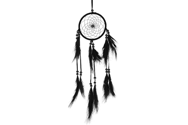 Handgjord Drömfångare, Svart Väggdekoration med Pärlnät för Soverum Barnrum och Boho Inredning