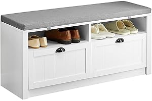 SoBuy FSR90-W, Hallway Storage Bench Shoe Bench Shoe Rack Shoe Cabinet with 2 Drawers 2 Storage Compartments and Seat Cushion, 110x35x47cm