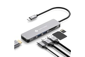 NOVOO USB C Hub, 6 in 1 Aluminum USB-C Adapter with HDMI 4K Adapter, USB-C Power Delivery, SD and Micro SD Card Reader and 2 USB 3.1 Ports Compatible for USB-C Devices