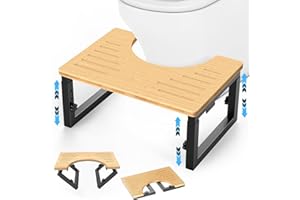 Caossuixin Klappbar Toilettenhocker Erwachsene, Metall mit Holz-Toilettenhocker, Höhenverstellbarer Klohocker aus Bambus, WC Hocker Erwachsene, Tritthocker, Anti-Rutsch Klohocker für Kinder-Protokoll