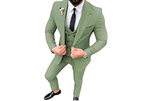 BOTONG Trajes de solapa de muesca para hombre, 3 piezas, corte entallado, de un solo pecho, para bodas, bailes, chaquetas, chalecos, pantalones