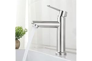 XWIHTR Grifos para lavabo y baño caliente y frío de acero inoxidable, ahorro de agua, silencioso, sin goteo, para baño, lavabo, grifos de cocina pequeños (cepillado)