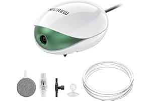 NICREW Ossigenatore per Acquario Ultra Silenzioso fino a 150 L con Flusso Regolabile, Pompa d'Aria per Acquario <35 dB Dotata di Tubo dell'Aria, Pietra e Valvola di Non Ritorno