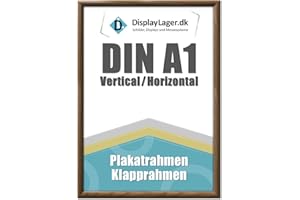 DisplayLager - A1 Holzlook Klapprahmen mit 25mm Aluminium Profil, Entspiegelter Schutzscheibe, Befestigungsmaterial