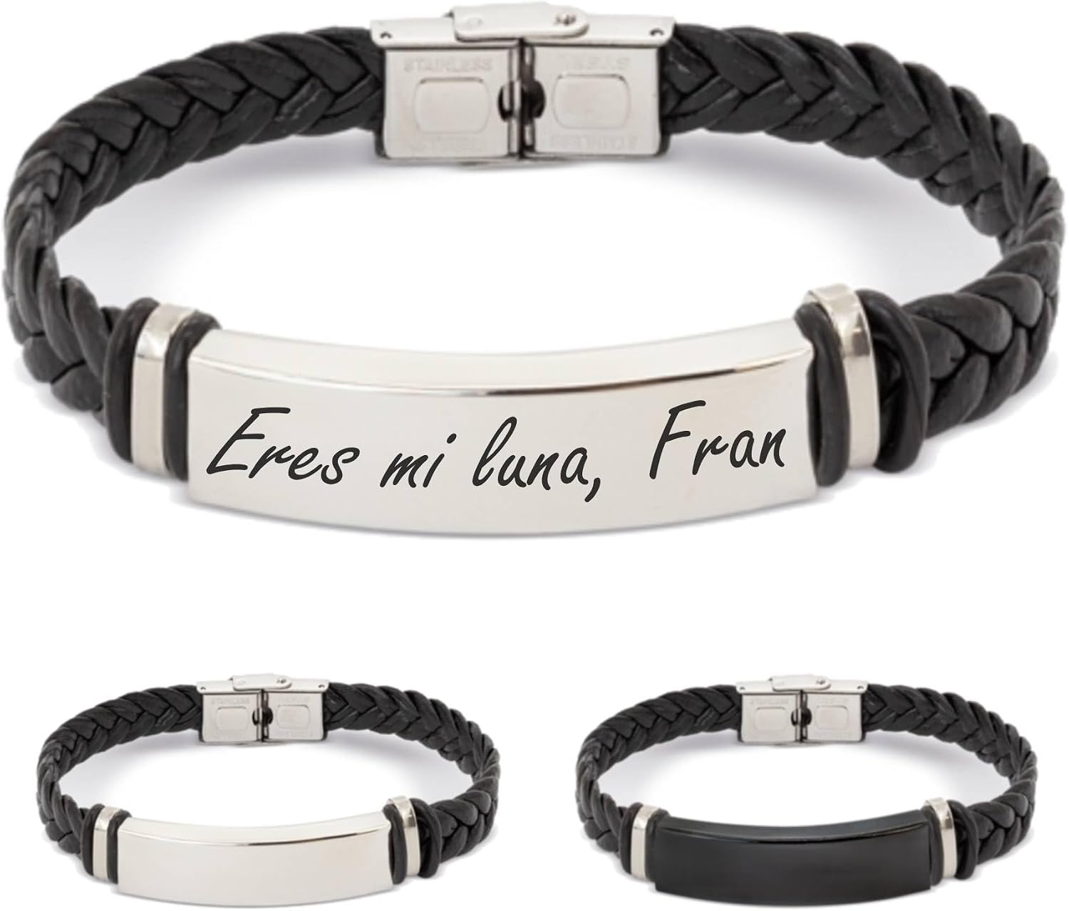 ibera gifts - Pulsera personalizada de acero inoxidable - Regalo Grabado para Hombre Mujer Parejas Amigos - Acabado profesional