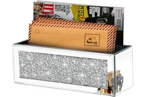 Azonsdop Crystal Crush Diamond Mail Organizer Countertop, Mirrored Wall Mount Letter Holder, Silver Mail Tray, Mail Holder Box for Desk, Mail Basket for Counter, Mail Storage Organizer