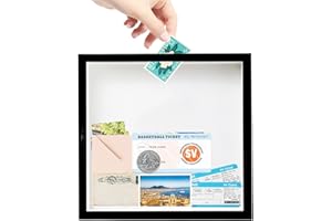PAKEY Travel Adventure Archive Box for Memories, 29cm Travel Concert Ticket Shadow Box with Slot, Life in a Box Travel Picture Frame, Wooden Keepsake Box Memory Display Case for Desk Wall Deco (Black)