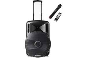 Fenton Portable DJ PA Speaker System 15" 800w Bluetooth Music Lights and Wireless Microphone Battery Powered