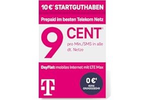 DEUTSCHE TELEKOM Telekom MagentaMobil Prepaid Basic SIM Card without Contract I 9 Ct per Min and SMS in all German Networks, EU Roaming I Dayflat for High Speed Surfing with LTE Max