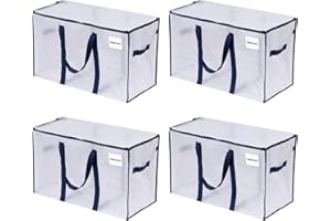 VENO 102L Lot de 4 Sac Déménagement grand avec Couvercle et Poignées Renforcées, Sac de Rangement Vêtement Résistant, Alternative aux Cartons Déménagement, Sacs de Voyage (Transparent, Lot de 4)