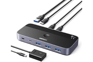 UGREEN USB-C Switch 5 Gbps mit 4 Ports, KVM-Switch für 2 PC, Eingänge und Ausgänge, Plug & Play für Tastatur, Maus, Festplatte, USB-Stick, Drucker, Desktop-Controller und 2 Kabel im Lieferumfang