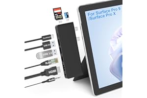CLICKFISH Surface Pro 9 Docking Station, Adaptador Hub Multipuerto con 4K HDMI, USB-C Thunderbolt 4 (8K@30Hz Vídeo+40G Datos+100W PD), 2*USB 3.0, SD/TF, 100M RJ45, Audio 3.5mm, Hub para Surface Pro 9/Pro X