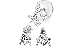 Bling Jewelry Unisex Compass Masonic Freemason Push Pin Pendant Stud Earrings For Women Oxidized .925 Sterling Silver