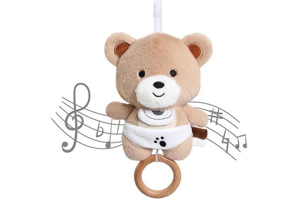 COTTONBEBE Peluche Bébé Ours, Doudou avec Musique Douce, Jouets Musicaux pour Garçons et Filles, pour Poussettes et Berceaux, Cadeau de Naissance Idéal pour Bébé