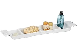 ‎RELAXDAYS Relaxdays Półka na wannę, wysuwana 55,5-78 cm, tworzywo sztuczne, otwory odpływowe, antypoślizgowa, biała