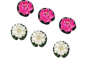 HBYMYDA 6 Pieces Artificial Lotus Simulation Water Lily Floating Pond Plants for Pond Fountain Garden Pool Fish Pond Aquarium Decoration