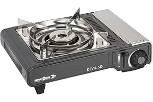 BRUNNER: Gas-Kochplatte Einflammig Outdoor - Mit Piezozündung 2,2 kW - Gasherd Mit Zündsicherung - DEVIL SD NG Für Ventilkartusche - Kompakt, Mobil & Im Koffer