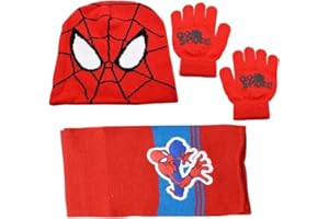 FISAPBXC Supperhero Winter Kindermütze Handschuhe Schal Set, Spiiderman Beanie Mütze und Handschuhe Set Wintermütze Kleinkinder Wintermütze mit Bommel Strickmütze Mädchen Jungen Warme Strickmütze für 2-7Jahren