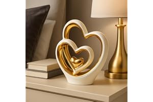 The Enchanted Garden Bringing Gardens To Life Gold Heart Ornament – White & Gold Ceramic Decoration – Modern Couple Sculpture – Wedding Gift – Ornaments for Living Room (25.5cm)