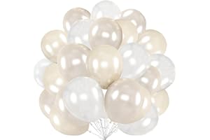 DOOFE Luftballons Perle Weiß, 62 Stück 12 Zoll Weiss Latex Ballons mit Ballons Perle Elfenbein Sand weiß, Weiß Party Helium Luftballons für Mädchen Partydeko Geburtstags Hochzeits Babyparty Jahrestag Deko
