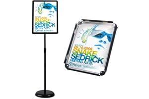 HUAZI Floor Standing Sign Holder A3 Pedestal Poster Stand Rounded Corner Frame & Pole Height Adjustable - Color Black