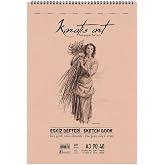 A3 Eskiz Defteri, 90 g/m&sup2; İnce Grenli Kağıt, 40 Yaprak Spiralli Sketchbook, Kurşun Kalem, K&ouml;m&uuml;r ve Pastel &Ccedil;izimler İ&ccedil;in Uygun