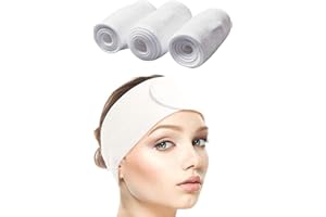 ‎QUETA Queta Haarband für Make Up, Kosmetik Stirnband Frottee, verstellbare Haarschutzband mit Klettverschluss 3pcs (Weiß)