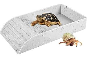 Eummy Tortoise Water Dish 30.5x14.8x5.8cm Tortoise Bath Dish Anti Slip Reptile Pool Bowl with Ramp Reptile Feeding Box Dish Plastic Turtle Food and Water Bowl Tortoise Accessories for Basking Bathing