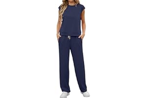 GRECERELLE Two Piece Outfits Women Summer Short Sleeve Tracksuit Womens Full Set Lounge Wear Sets for Women Casual Crew Neck Cap Sleeve Tops and Jogging Bottoms with Pockets