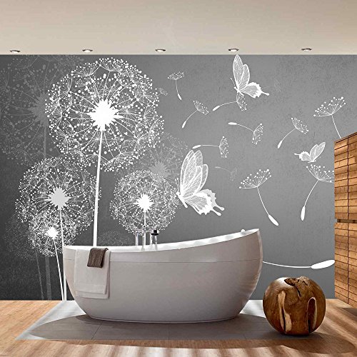 Vlies Fototapete PREMIUM PLUS Wand Foto Tapete Wand Bild Vliestapete – Pusteblume Blume Pflanze Schmetterling Malerei – no. 1430, Größe: 312 x 219 cm Vlies - 7