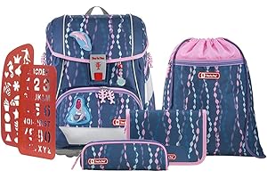 Step by Step Schulranzen-Set 2IN1 Plus „Mermaid Bella“ 6-teilig, blau-lila, Meerjungfrau-Design, ergonomischer Tornister mit Reflektoren, höhenverstellbar mit Hüftgurt für Mädchen 1. Klasse, 19L